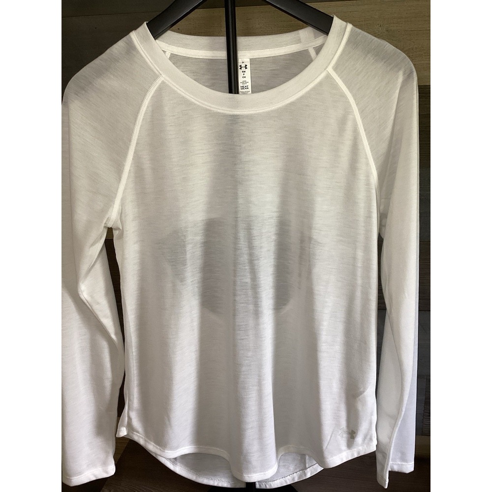 Under Armor Long Sleeve Shirt Womens Size Small Loose Fit White Athletic Top